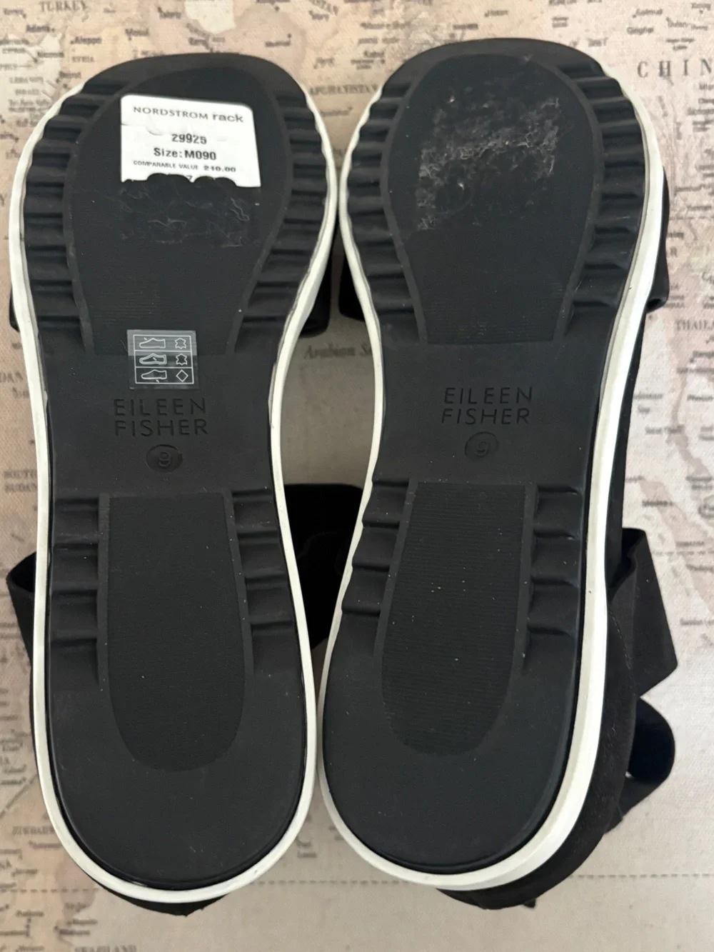 EILEEN FISHER Viv Tumbled Nubuck Wedge Sandal Size 9 NWOB Black